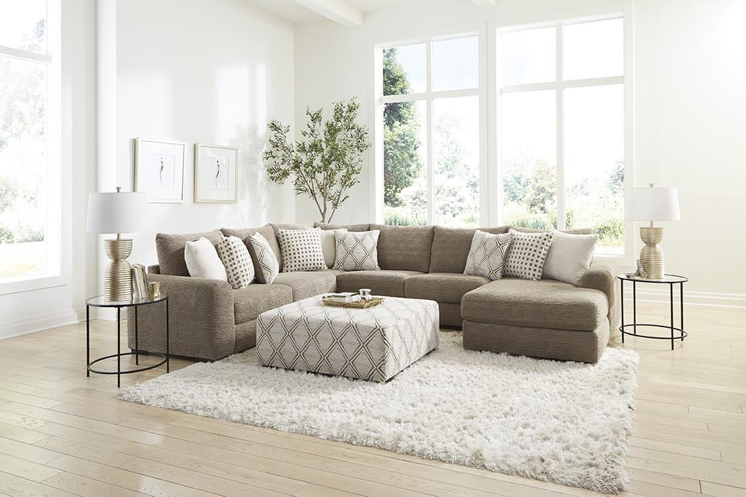 Albany 0672 Haven Cocoa 3-Piece Sectional with Ottoman - Taupe Fabric