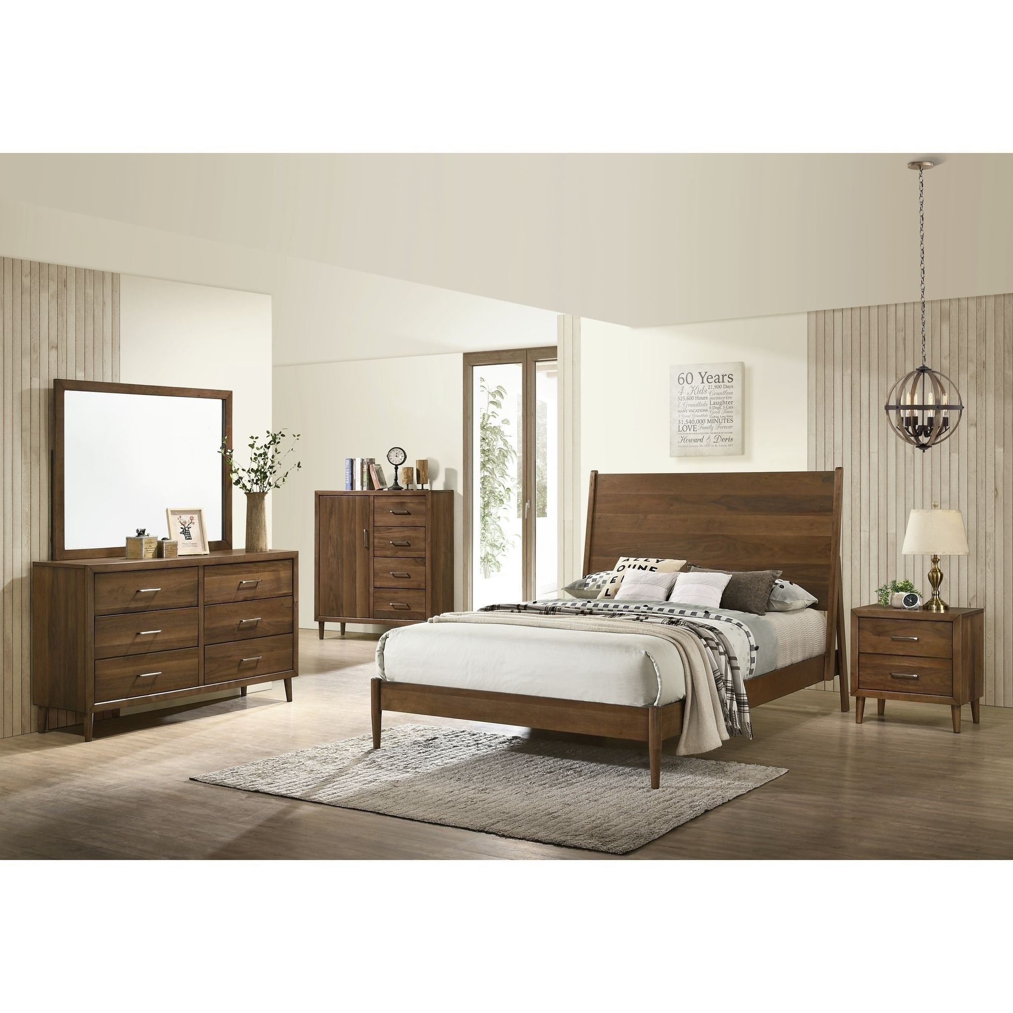{'index': 5, 'type': 'main', 'description': 'Full front and slightly angled view of the Elements International 2-drawer nightstand, showcasing its rich brown wood finish and modern hardware.'}