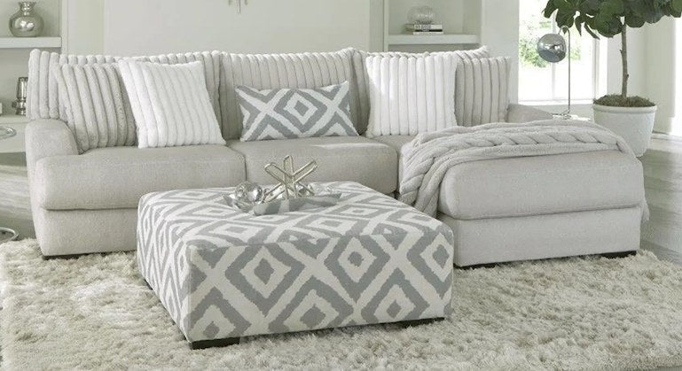 Albany 938 Tweed 2-Piece Sectional with Right Chaise - Silver Gray Ribbed Fabric