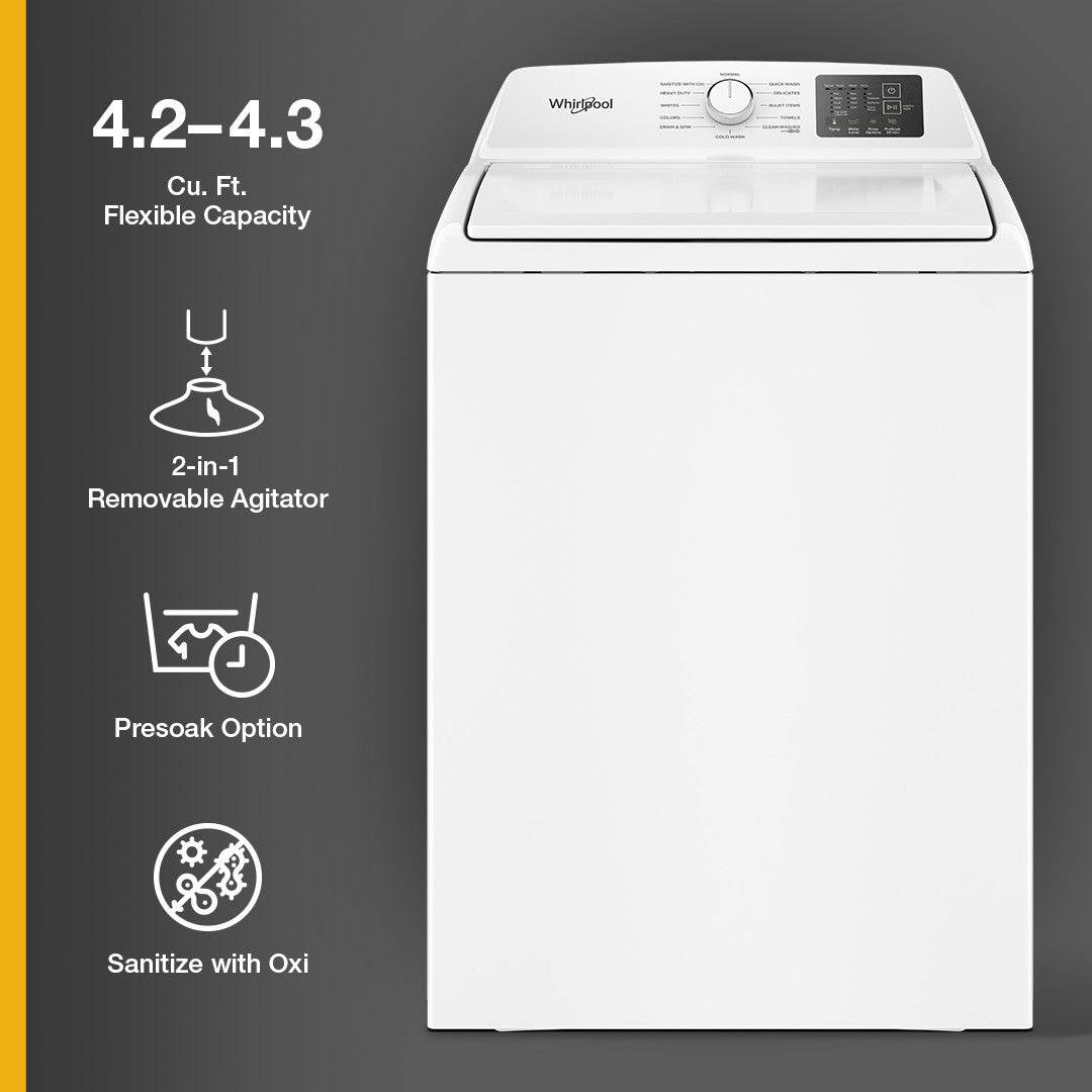 Whirlpool 4.3 Cu. Ft. Flexible Capacity Top Load Washer - White