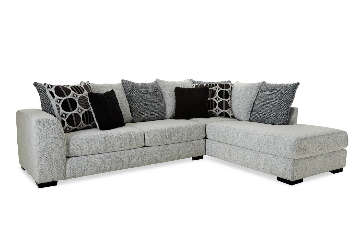 Albany Arctic Black 2-Piece Sectional - Light Gray Fabric