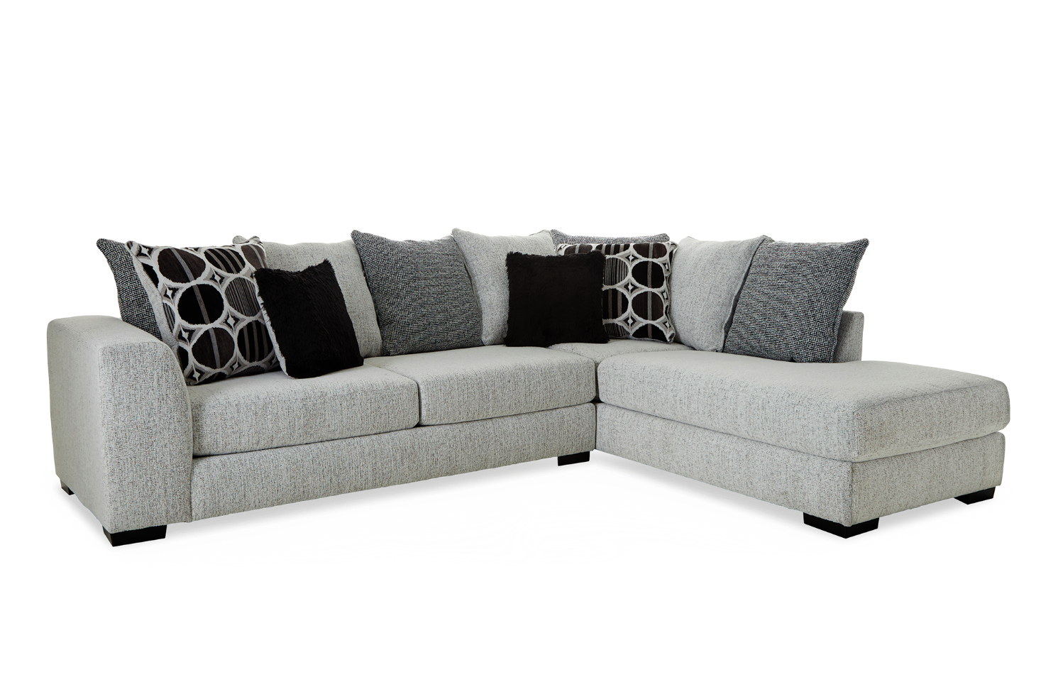 Albany Arctic Black 2-Piece Sectional - Light Gray Fabric